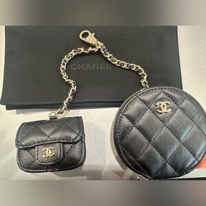 Chanel Black Lambskin Matelasse Coin Case Handbag and AirPods case